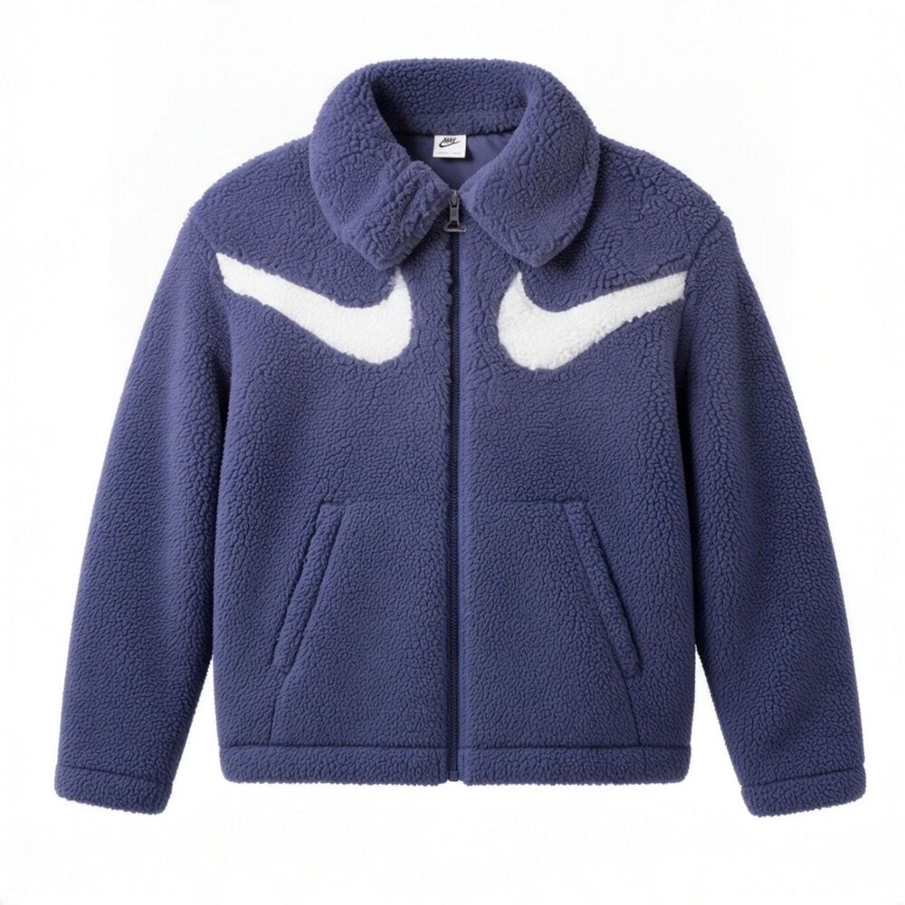 Nike Sportswear Swoosh Sherpa Fleece Jacket Thunder Blue Women’s M EUC